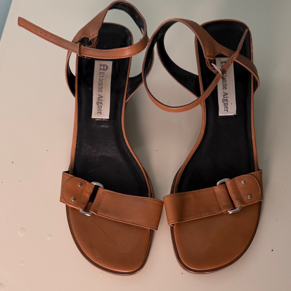 Etienne Aigner Brown Leather Ankle-Strap Sandals